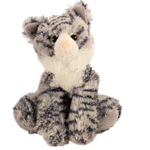 Aurora Gray Tabby Cat Plush Stuffed Animal Striped Kitten Toy Green Eyes 8 Inch